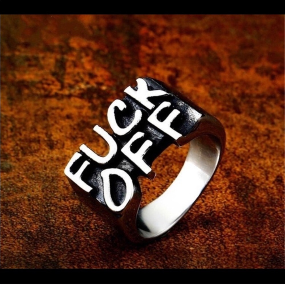 Stainless steel fuck off ring size 6 new punk rock - Picture 5 of 7